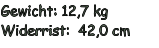 Gewicht: 12,7 kg Widerrist:  42,0 cm