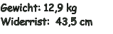 Gewicht: 12,9 kg Widerrist:  43,5 cm