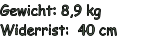 Gewicht: 8,9 kg Widerrist:  40 cm