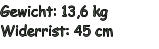 Gewicht: 13,6 kg Widerrist: 45 cm