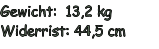 Gewicht:  13,2 kg Widerrist: 44,5 cm